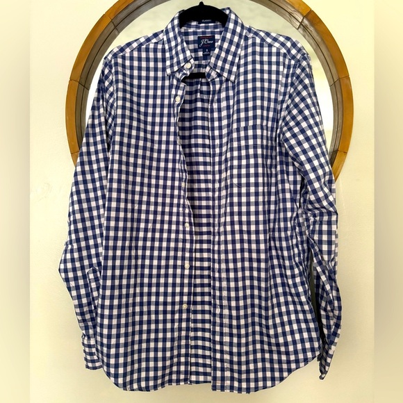 J.Crew Men’s Blue Gingham Button Down Classic Long Sleeve Dress Shirt Size Small - Picture 1 of 4